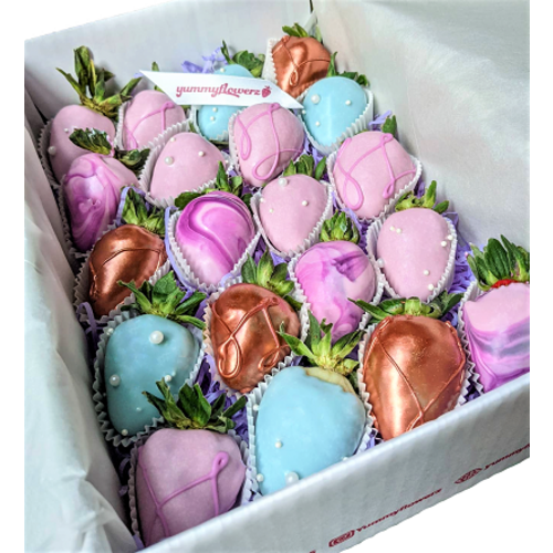 20pcs Purple Marble (Pinkish), Blue & Bronze Chocolate Strawberries Gift Box